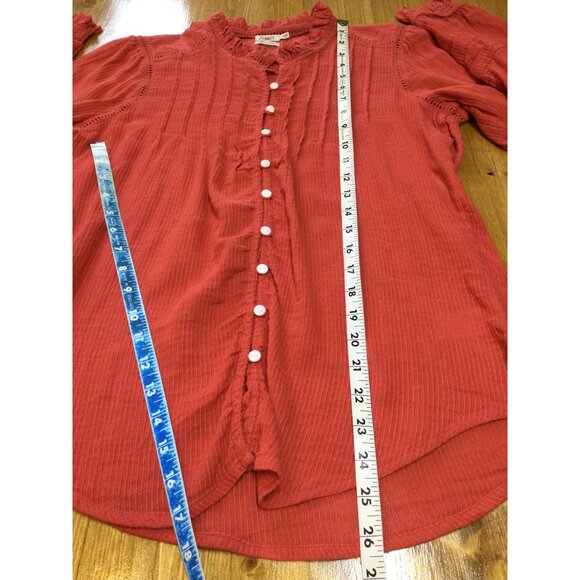 Faherty Womens Organic Cotton Button Up Blouse Boho Top Ruffle Collar Size S - Picture 6 of 6